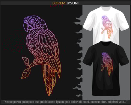 Gradient Colorful Macaw bird mandala arts isolated on black and white t shirt. vector