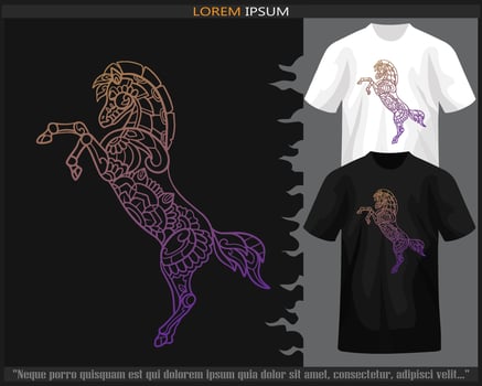 Gradient Colorful Horse mandala arts isolated on black and white t shirt. vector