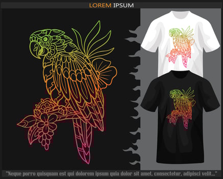 Gradient Colorful Macaw bird mandala arts isolated on black and white t shirt. vector