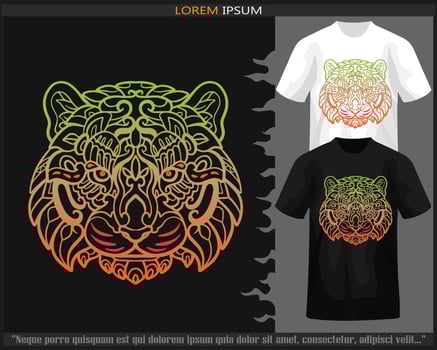 Gradient Colorful Tiger head mandala arts isolated on black and white t shirt. vector