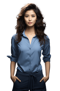 half body portrait of beautiful working woman isolated on transparent background ,generative ai png