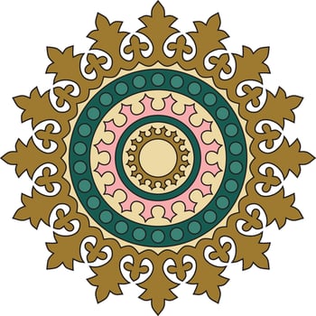 Vector colored round ancient Byzantine ornament. Classical circle of the Eastern Roman Empire, Greece. Pattern motifs of Constantinople