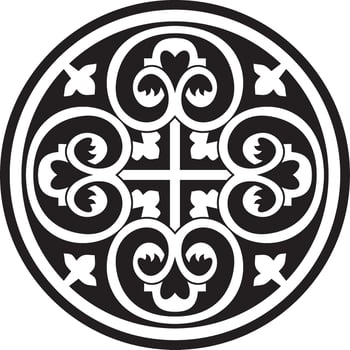 Vector black monochrome round ancient Byzantine ornament. Classical circle of the Eastern Roman Empire, Greece. Pattern motifs of Constantinople