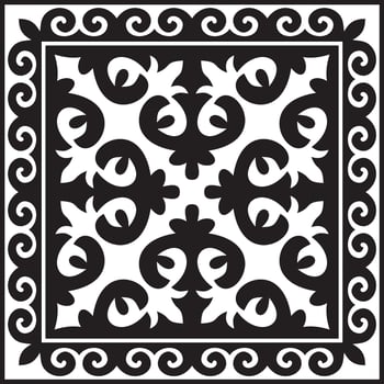 Vector black monochrome square Kazakh national ornament.