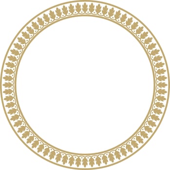 Vector round golden Indian national ornament. Ethnic plant circle, border. Frame, flower ring. Poppies and leaves