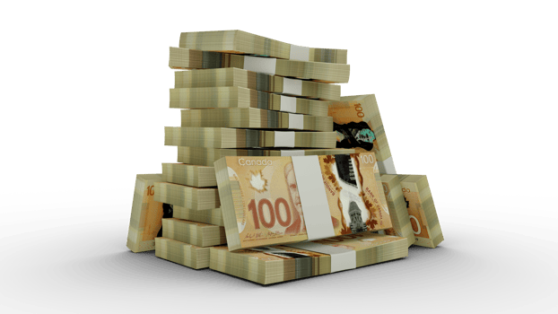 3d rendering of Stacks of Canadian dollar notes. bundles of South Korean currency notes isolated on transparent background png