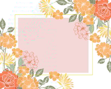 Orange Rose and Wild Flower Hand Drawn Border vector