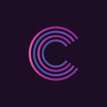 Vibrant pink and blue C letter logo concept. Creative minimal monochrome monogram with lines and finger print pattern. Pro Vector