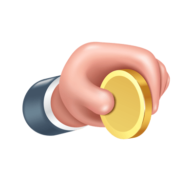 Hand holding a gold coin or one dollar coin, PNG 3d on transparent background for financial design