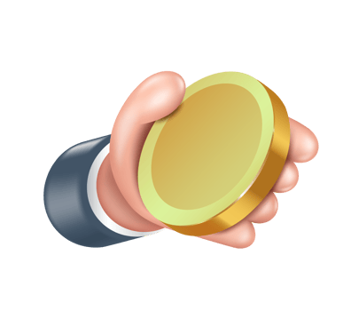 Hand holding a gold coin or one dollar coin, PNG 3d on transparent background for financial design