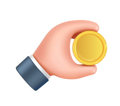 Hand holding a gold coin or one dollar coin, PNG 3d on transparent background for financial design