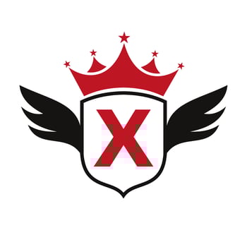 Letter X Transportation Logo With Wing, Shield And Crown Icon. Wing Logo On Shield Symbol vector