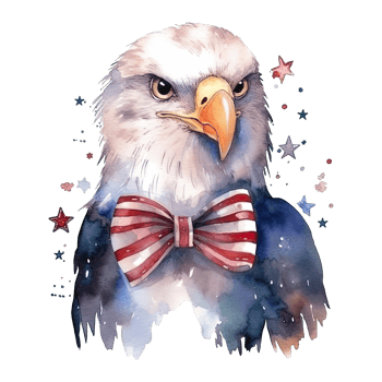 Watercolor happy cute patriotic eagle with American flag print, Fourth 4th of july Independence Day USA, isolated. AI Generative png