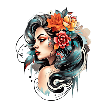 Tattoo style portrait of chicano girl, Mexican woman with flowers art, isolated. AI Generative png
