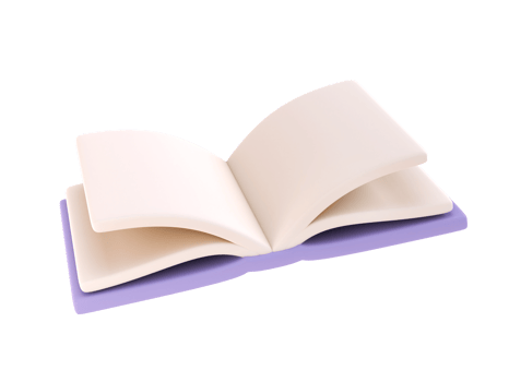 3d icon open book school, diary with white paper blank pages and bookmark. Cartoon minimal style isolated transparent png