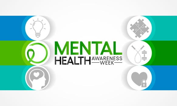 Mental Health Week is observed every year in October, A mental illness is a health problem that significantly affects how a person feels, thinks, behaves, and interacts with other people. vector