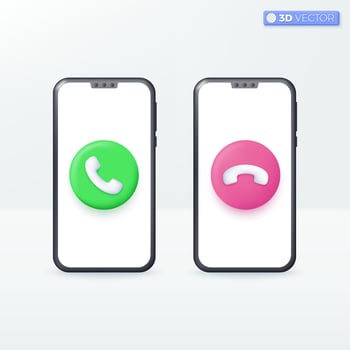 3d Answer and decline smartphone call buttons icon symbols, Calling and disconnec concept. 3D vector isolated illustration design. Cartoon pastel Minimal style. You can used for design ux, print ad.