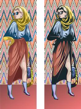 Vector image of a stylish woman in a silk scarf in sunglasses. Concept. Fashion trend