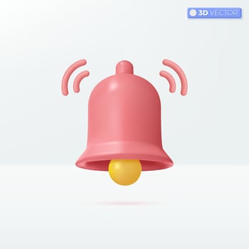 Notification message bell icon symbols. internet message, receive email, sms concept. 3D vector isolated illustration design. Cartoon pastel  style. You can used for design ux, ui, print ad.