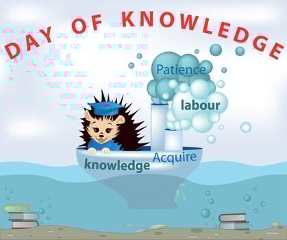 Vector image of a hedgehog floating on a boat. Series of illustrations