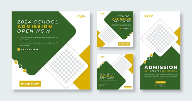 School Education Admission Social Media Post for Online Marketing Promotion Banner, Story and Web Internet Ads Flyer vector