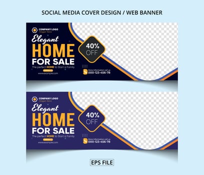 Real estate web banner and social media cover template vector