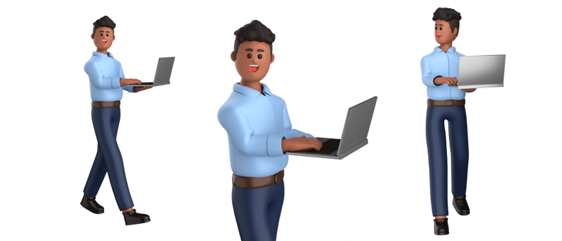 3d businessman executive pose and standing with laptop isolated on transparent background, 3d rendering png