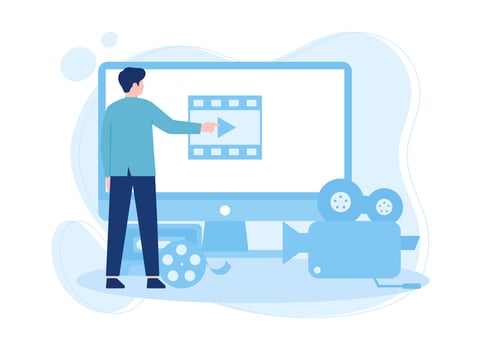 man is playing a video on the TV screen concept flat illustration vector