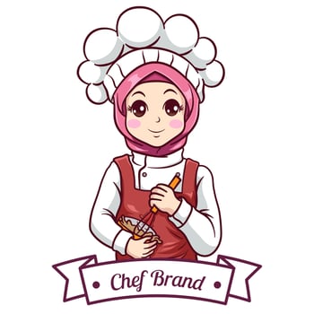 Vector cute and kawaii muslim female chef wearing hijab manga chibi illustration