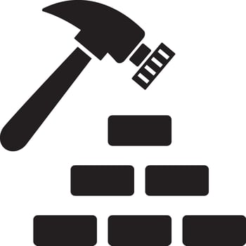 Hammer and bricks icon vector