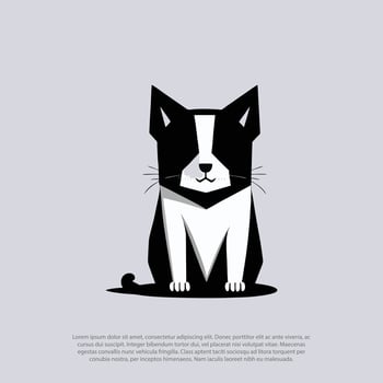 simple sitting black and white cute cat logo vector front view facing the camera, for pet shop logo, isolated background