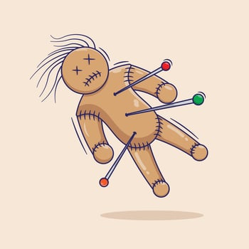 Flat cartoon voodoo doll vector illustration