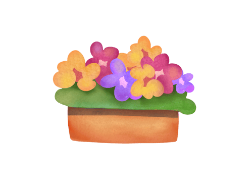flower in yellow pot. watercolor hand drawn flowers in tub illustration for balcony, garden, room. clipart sticker isolated on transparent background for greeting cards, scrapbooking png