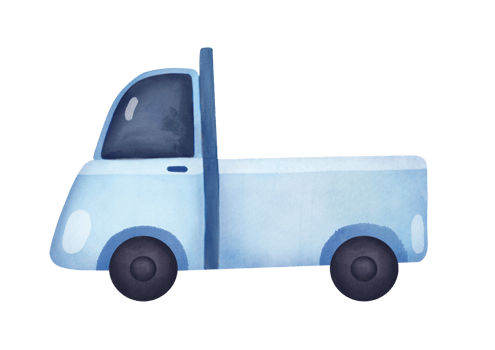 blue cute truck with empty trunk. watercolor illustration of car isolated on transparent background. vehicle for the delivery of large cargo. clipart and cutout hand drawn art png