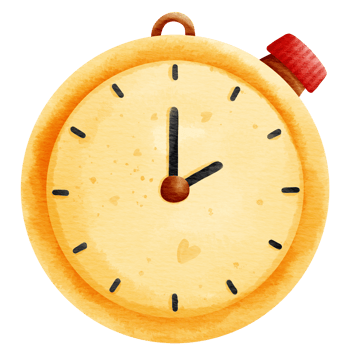 Isolated cute yellow stopwatch with red button in watercolor style and transparent background png
