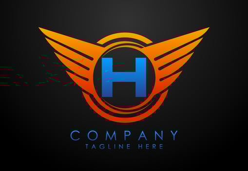 English alphabet H with wings logo design. Car and automotive vector logo concept