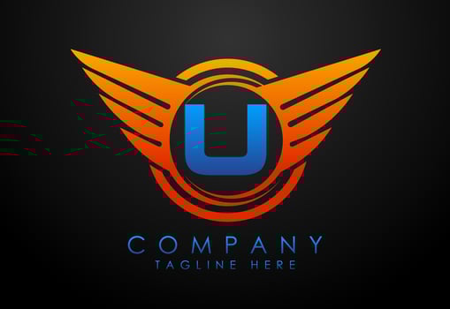 English alphabet U with wings logo design. Car and automotive vector logo concept