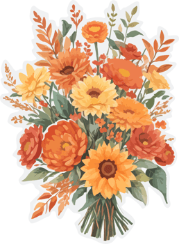 Autumn Flowers Bouquet Hand Drawn Illustration AI Generative png
