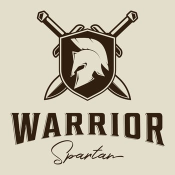 shield and sword of spartan logo vintage vector illustration template icon graphic design. helmet and mask of warrior sign or symbol for business or sport concept with retro typography style
