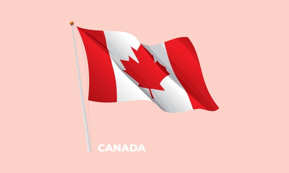 Canada flag waving at the flagpole. Vector 3D