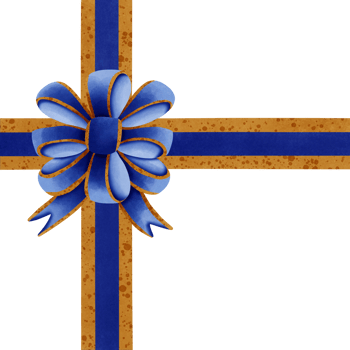 Blue ribbon bow with gold stripes isolated on transparent background png