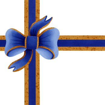 Blue ribbon bow with gold stripes isolated on transparent background png