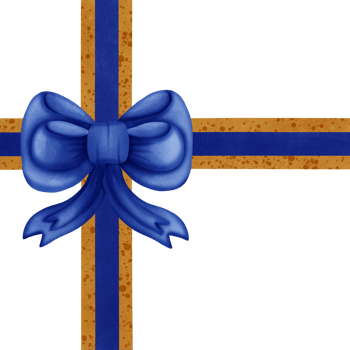 Blue ribbon bow with gold stripes isolated on transparent background png
