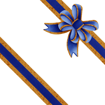 Blue ribbon bow with gold stripes isolated on transparent background png