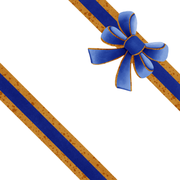 Blue ribbon bow with gold stripes isolated on transparent background png