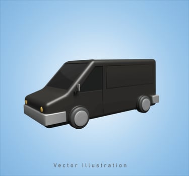 black blind van car in 3d vector illustration