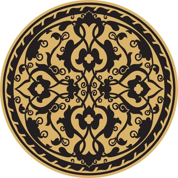 Vector gold and black arabic national round ornament. Ethnic circle, eastern and african peoples of asia, persia, iran, iraq, syria.