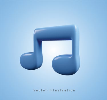 blue music sign in 3d vector illustration
