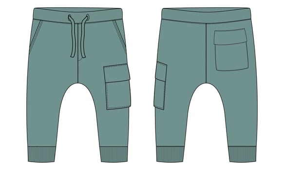 Sweatpants Fashion flat sketch vector illustration template For Kids. Apparel Clothing Design Mock up