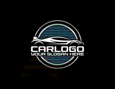Auto shop car logo design with concept sports vehicle silhouette vector
